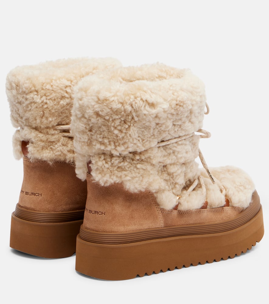 Tory Burch Cozy Shearling Ankle Boots Platform Sole In Brown
