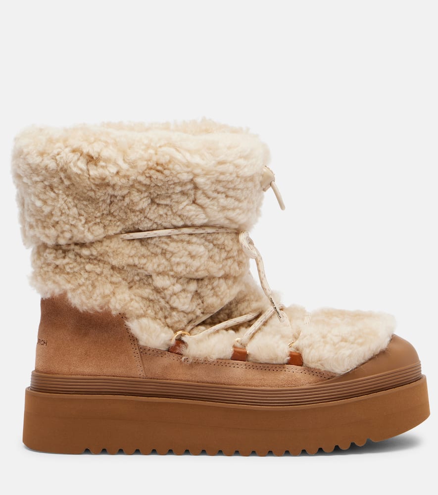 Tory Burch Cozy Shearling Ankle Boots Platform Sole In Brown