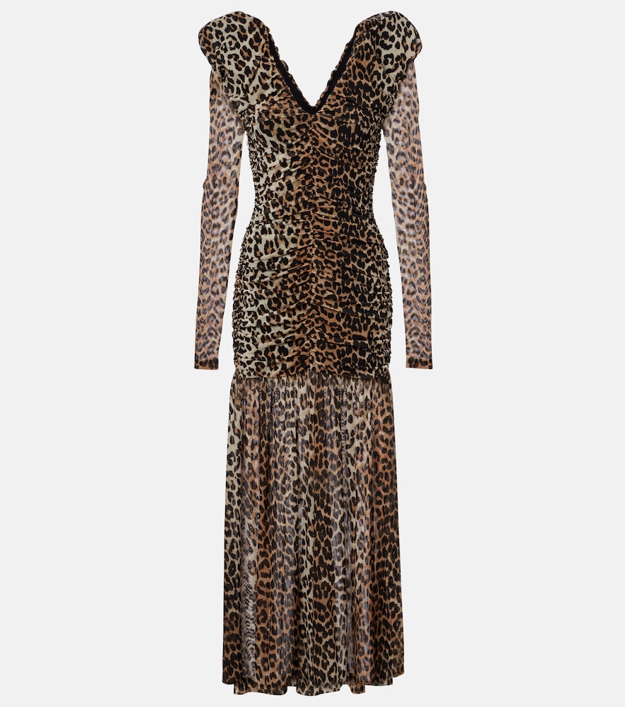 Ganni Women's Brown Leopard-Print Cloque Maxi Dress UK Size 14 - Mytheresa
