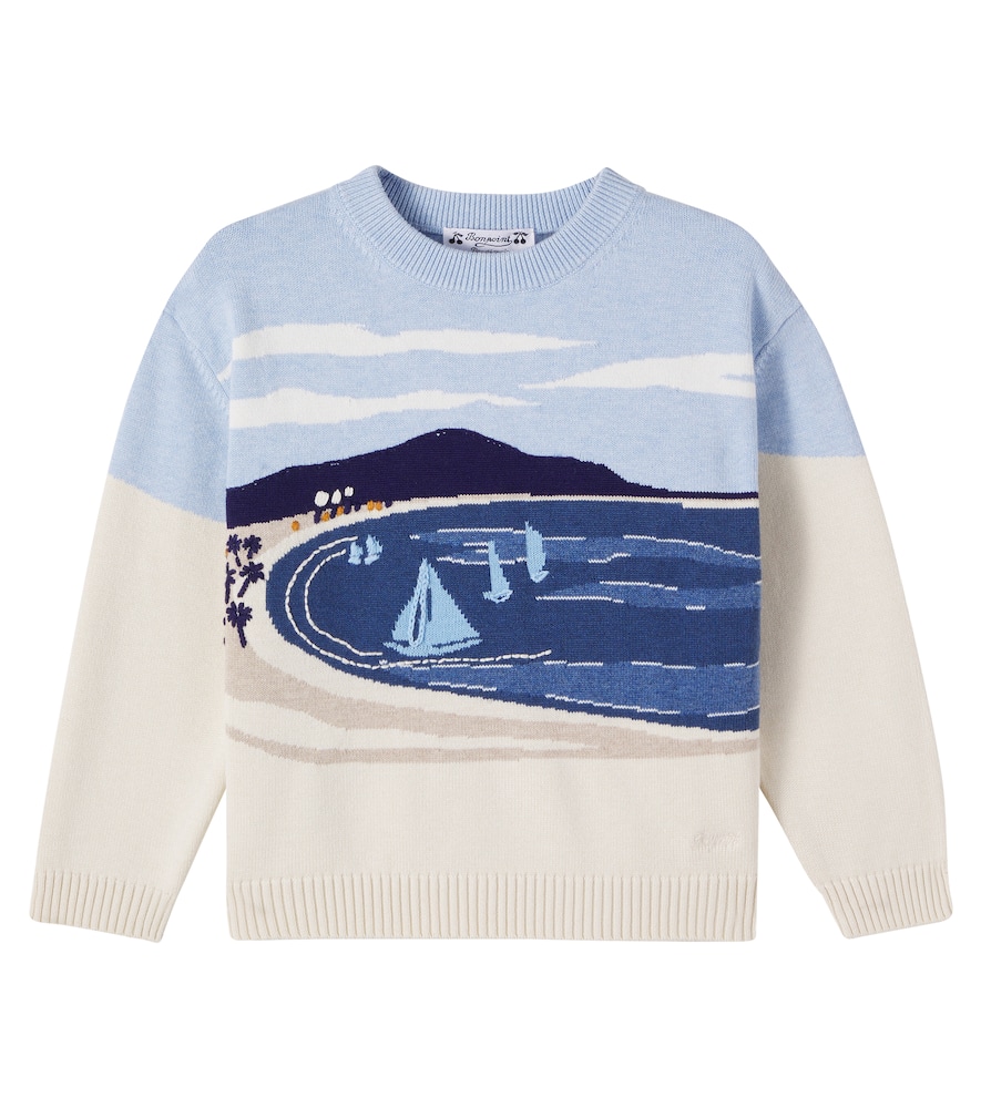 Pullover in jacquard di cotone e cashmere