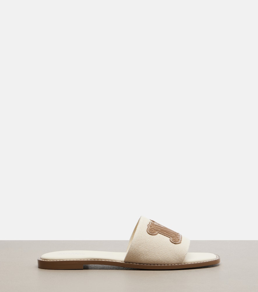  Max Mara Max Mara Caucaso Leather-trimmed Canvas Slides 