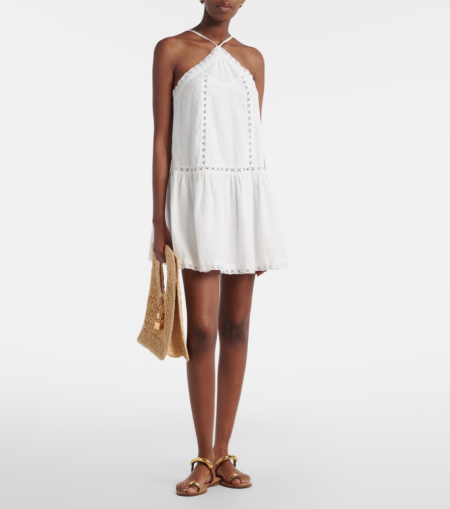 Poupette St Barth Nora lace-trimmed halterneck cotton minidress