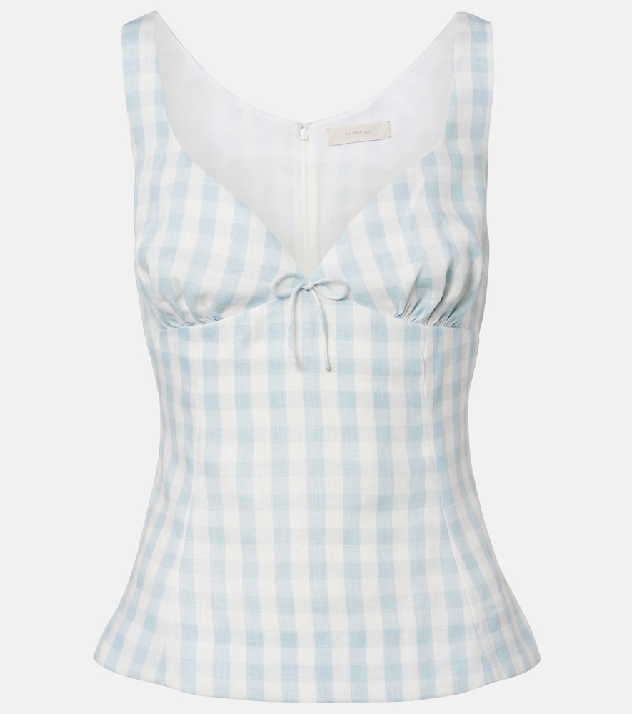 Faithfull Martuba Gingham Linen Top In Blue