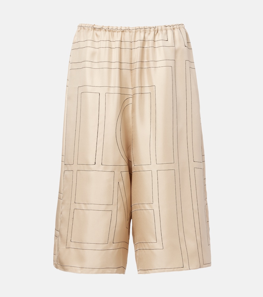 Toteme Embroidered silk satin Bermuda shorts