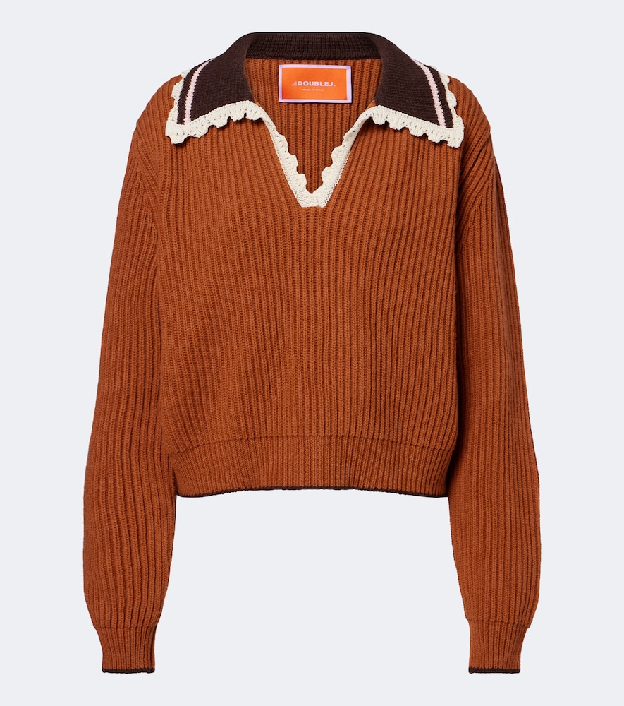 Pullover polo in misto lana con crochet