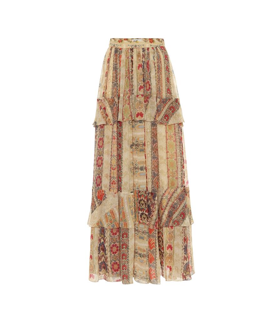 Click to view more detailed imagery on our partner's website Etro Tiered Floral-print Silk Crepe De Chine Maxi Skirt In Beige