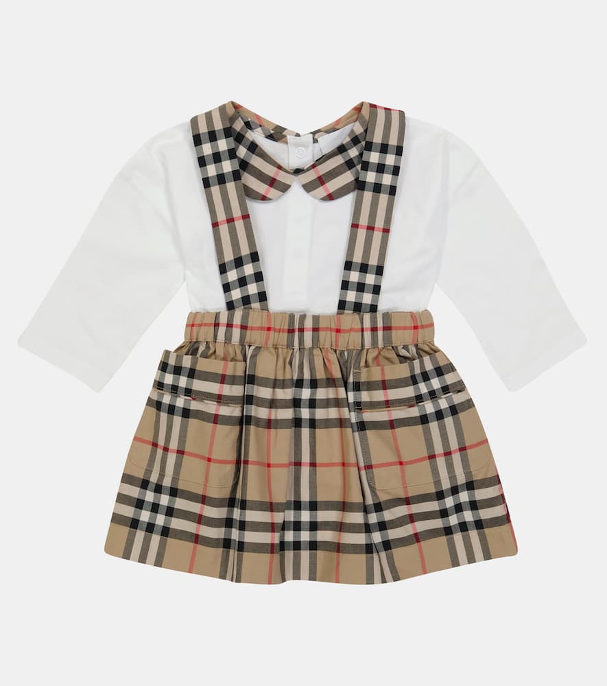 BURBERRY BABY COTTON ONESIE AND SKIRT SET,P00516138