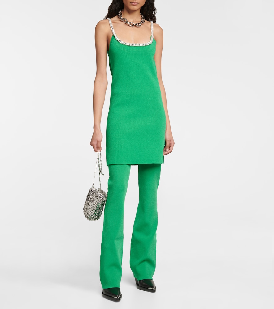  Rabanne Rabanne Embellished Ribbed-knit Flared Pants 