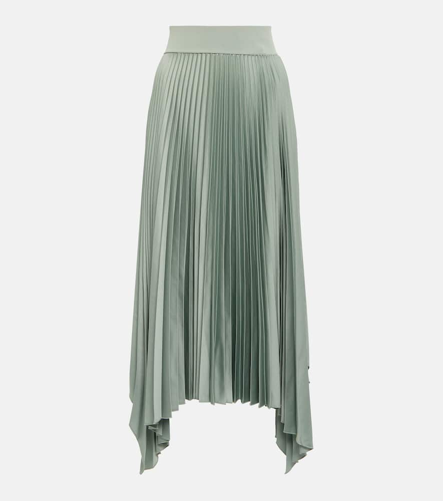 Joseph Ade Asymmetric Pleated Hammered-satin Midi Skirt In Sage