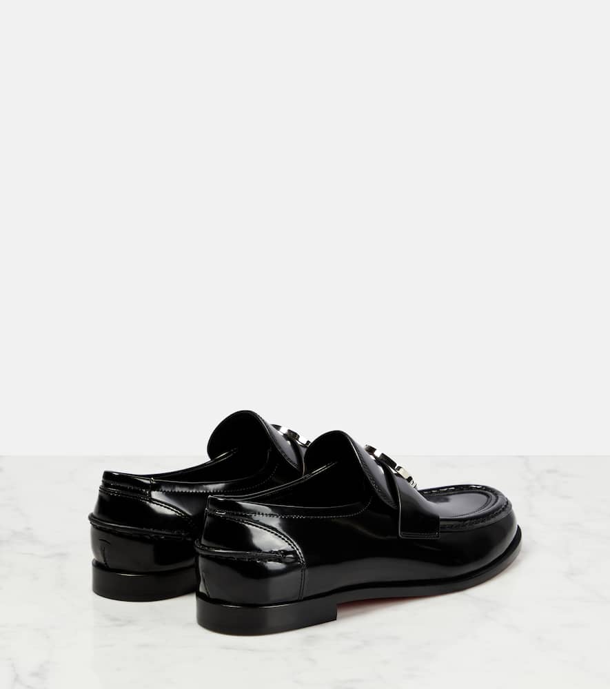 Shop Christian Louboutin Cl Moc Leather Loafers In Black/lin Black