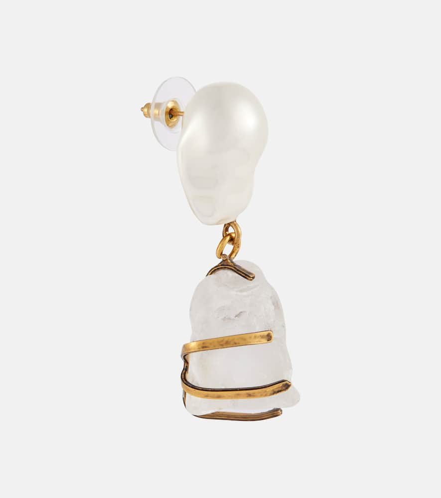 Shop Erdem Faux Pearl Drop Earrings In Pearl+crystal