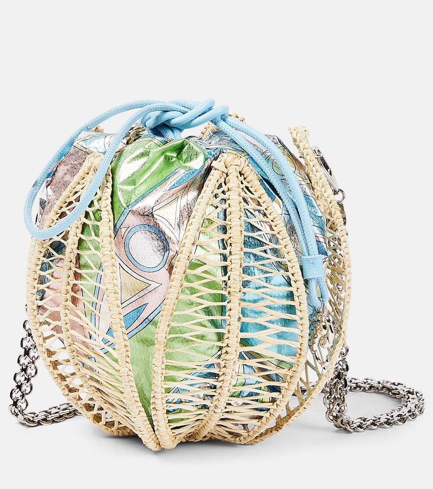 Pucci Raffia leather-trimmed bucket bag