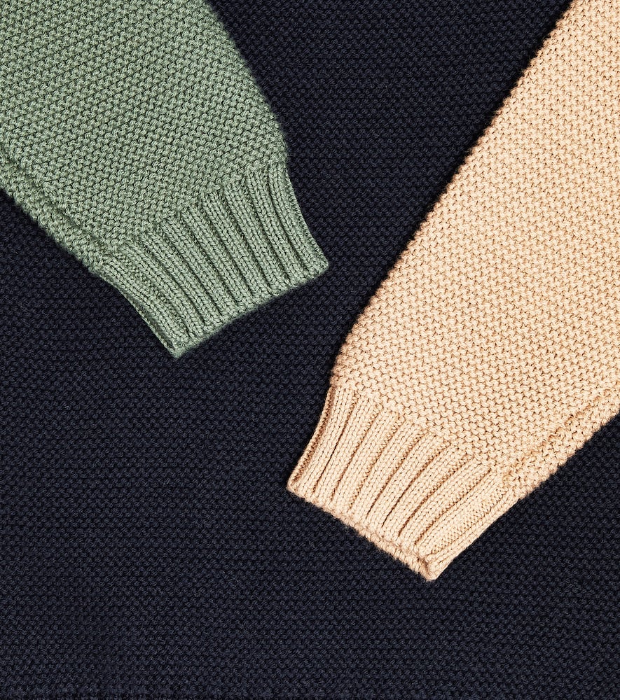 Il Gufo Color Block Organic Cotton Knit Sweater In Blue
