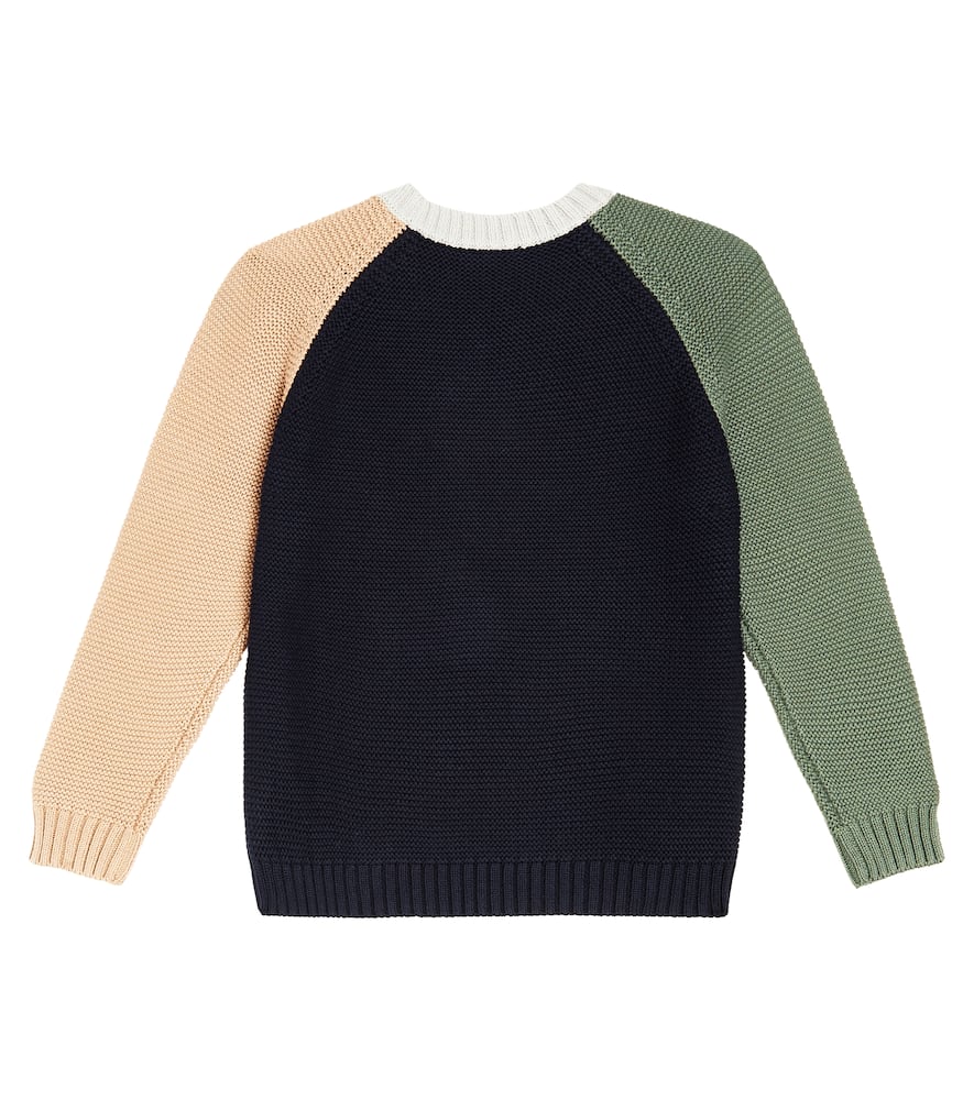 Il Gufo Color Block Organic Cotton Knit Sweater In Blue