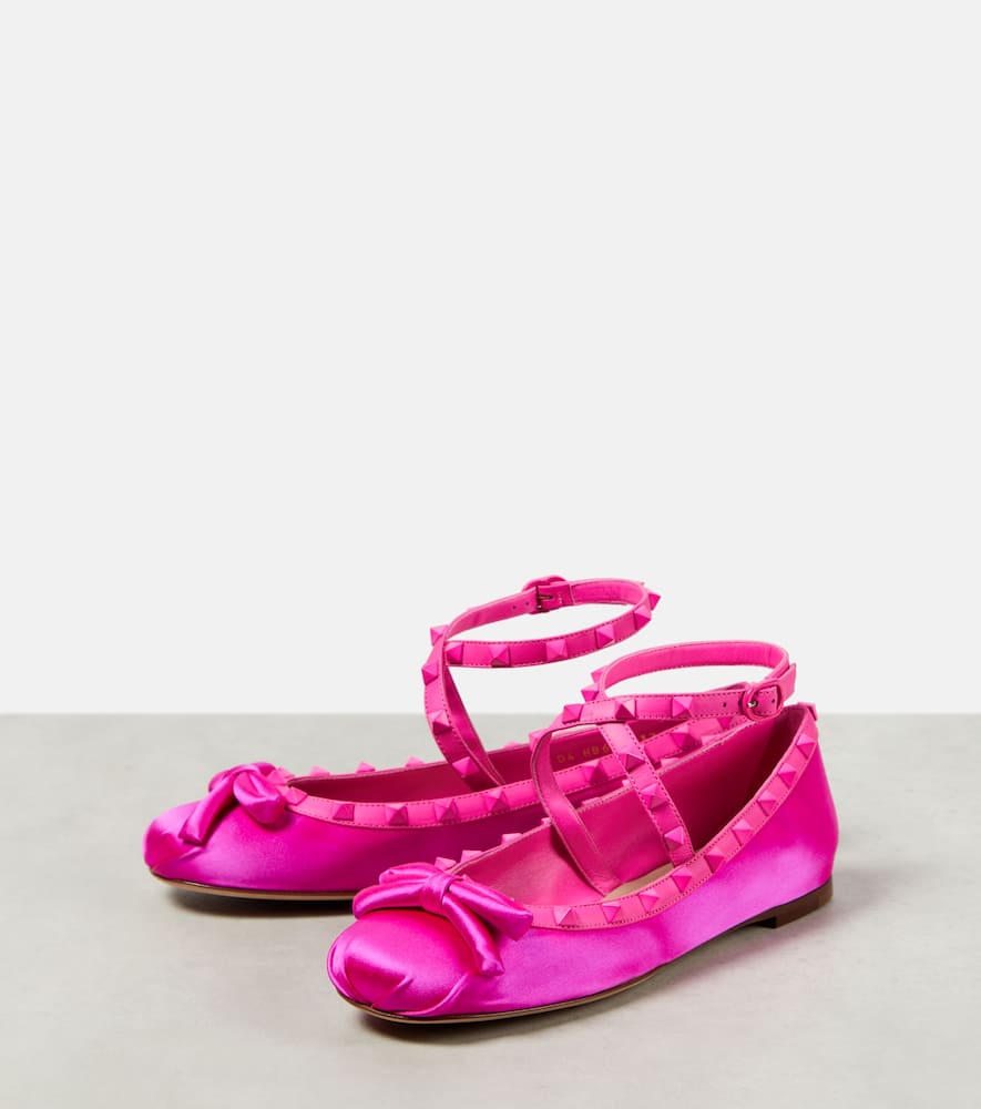 Valentino Rockstud Satin Ballerinas With Tone-on-tone Studs In Pink