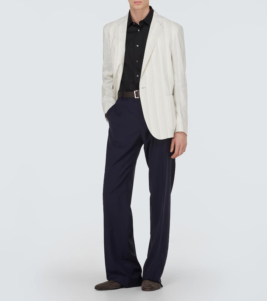 Shop Zegna Chalk Stripe Linen And Silk Jacket In Neutrals