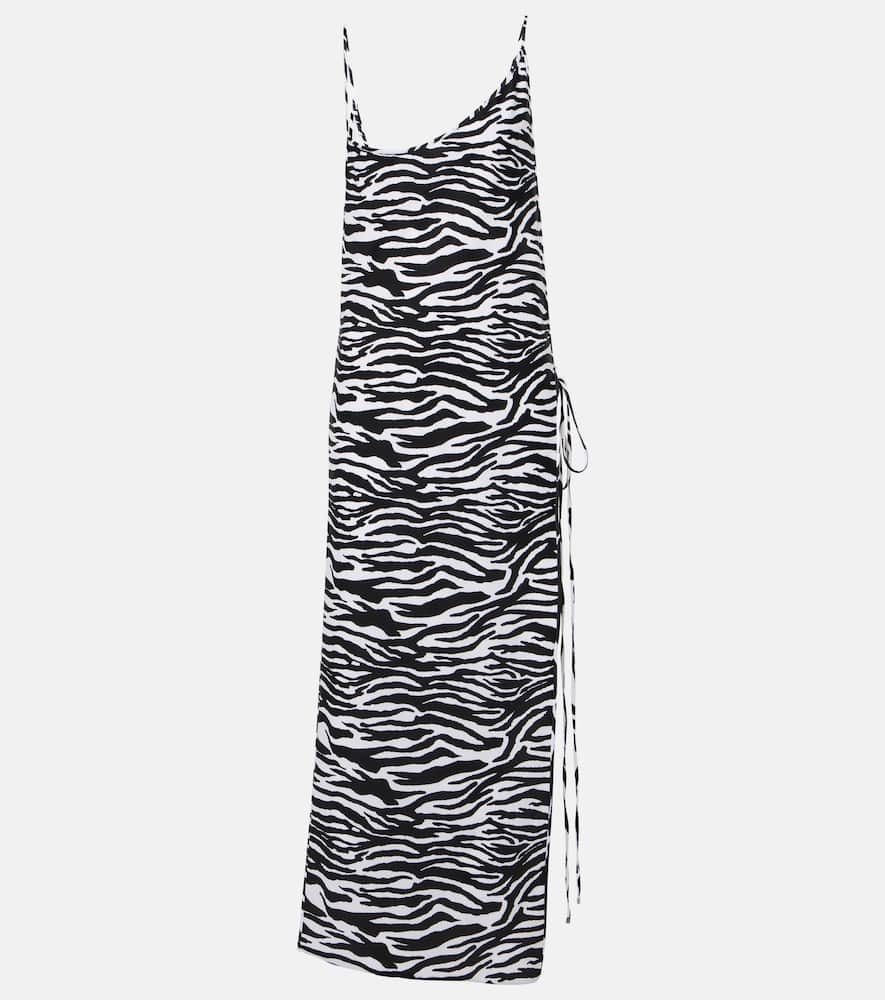 Shop Attico Zebra-print Side-slit Midi Dress In White/black