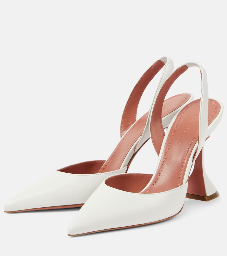Amina Muaddi Holli 95 Leather Slingback Pumps In White
