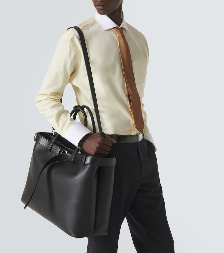 Prada Buckle Leather Handbag With Double Belt In Black