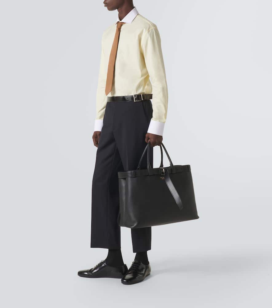 Prada Buckle Leather Handbag With Double Belt In Black