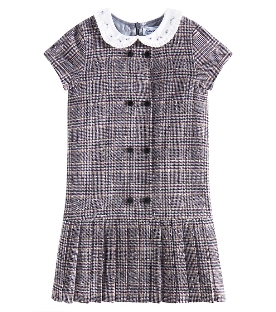 Tartine Et Chocolat Prince Of Wales Pleated Polo Dress In Grey