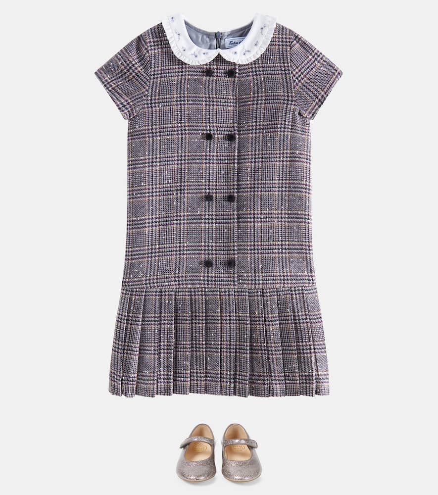 Tartine Et Chocolat Prince Of Wales Pleated Polo Dress In Grey