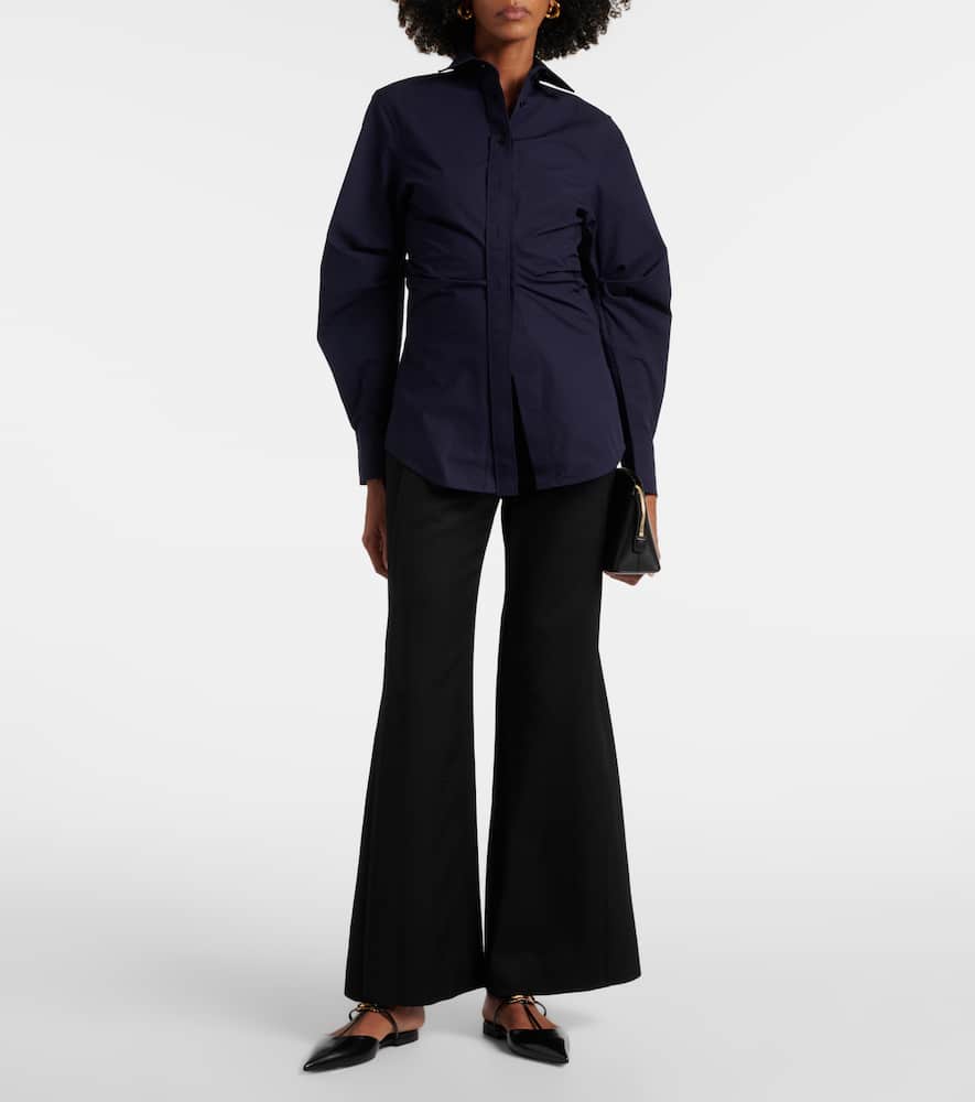 Victoria Beckham Pleated Sleeve Button Down Shirt In Blue