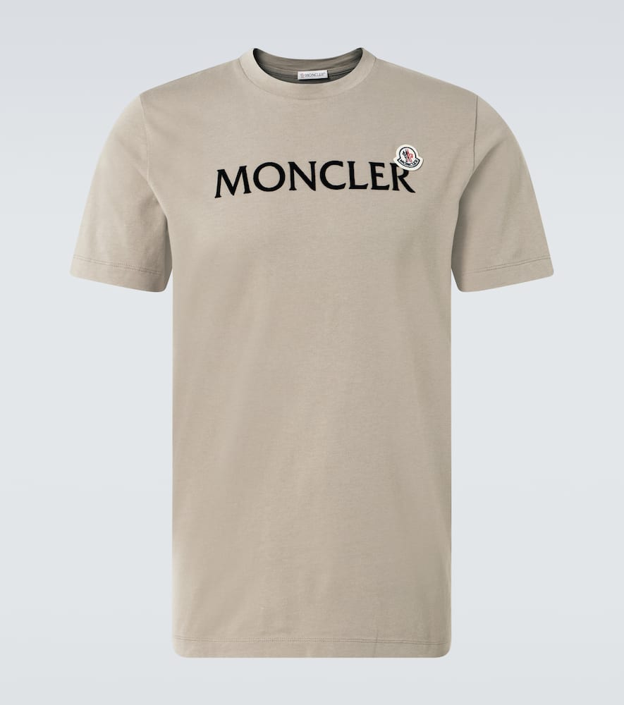 Moncler Cotton Crew Neck T-shirt With Velvet Print In Neutral