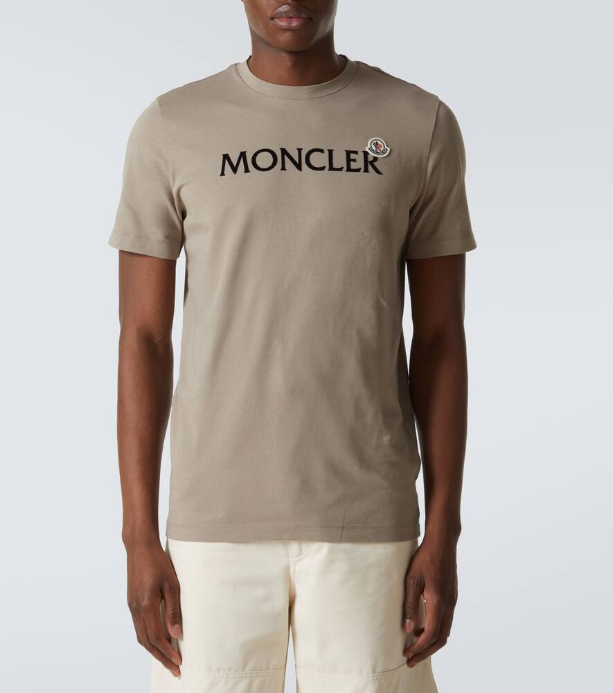 Moncler Cotton Crew Neck T-shirt With Velvet Print In Neutral