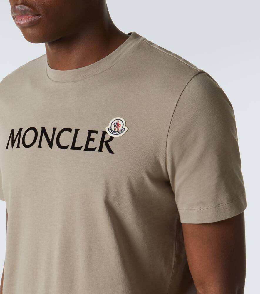 Moncler Cotton Crew Neck T-shirt With Velvet Print In Neutral