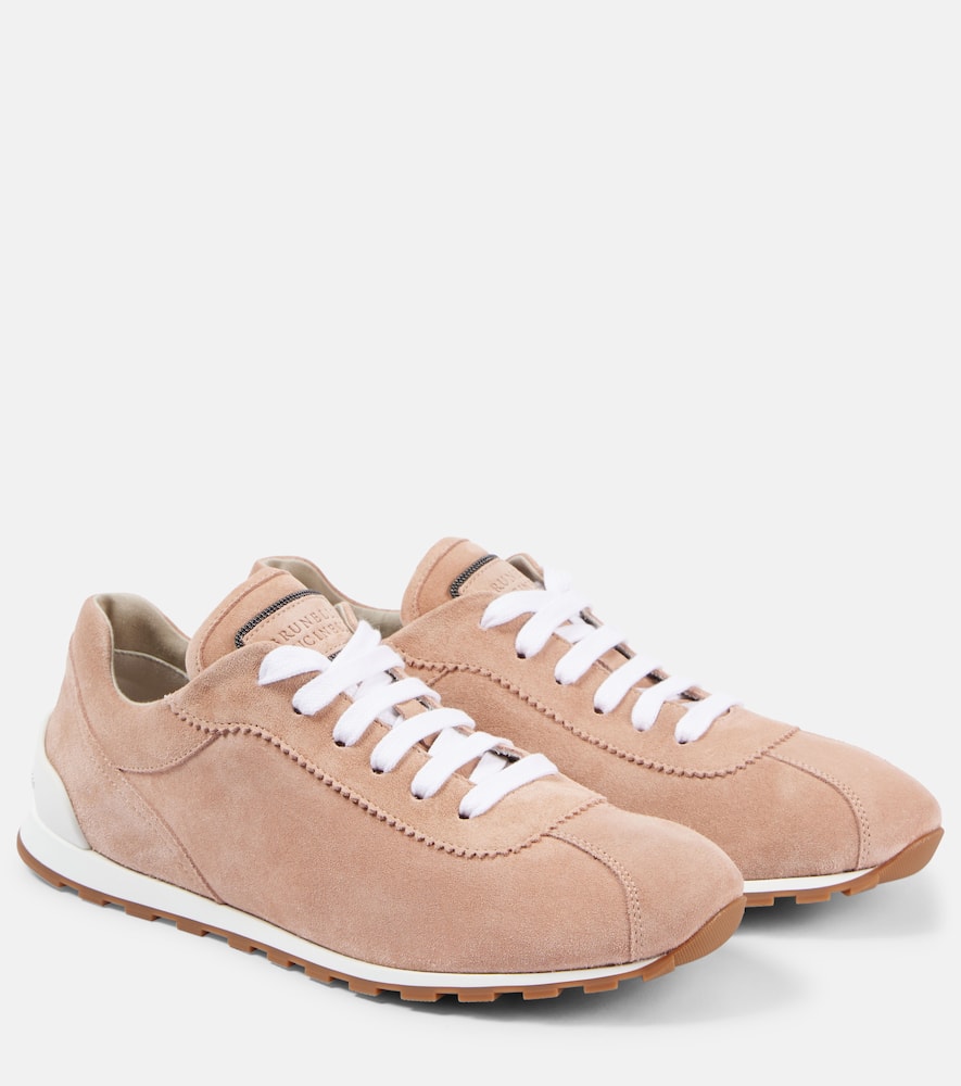 Brunello Cucinelli Chain Detail Suede Sneakers With Almond Toe In Orange