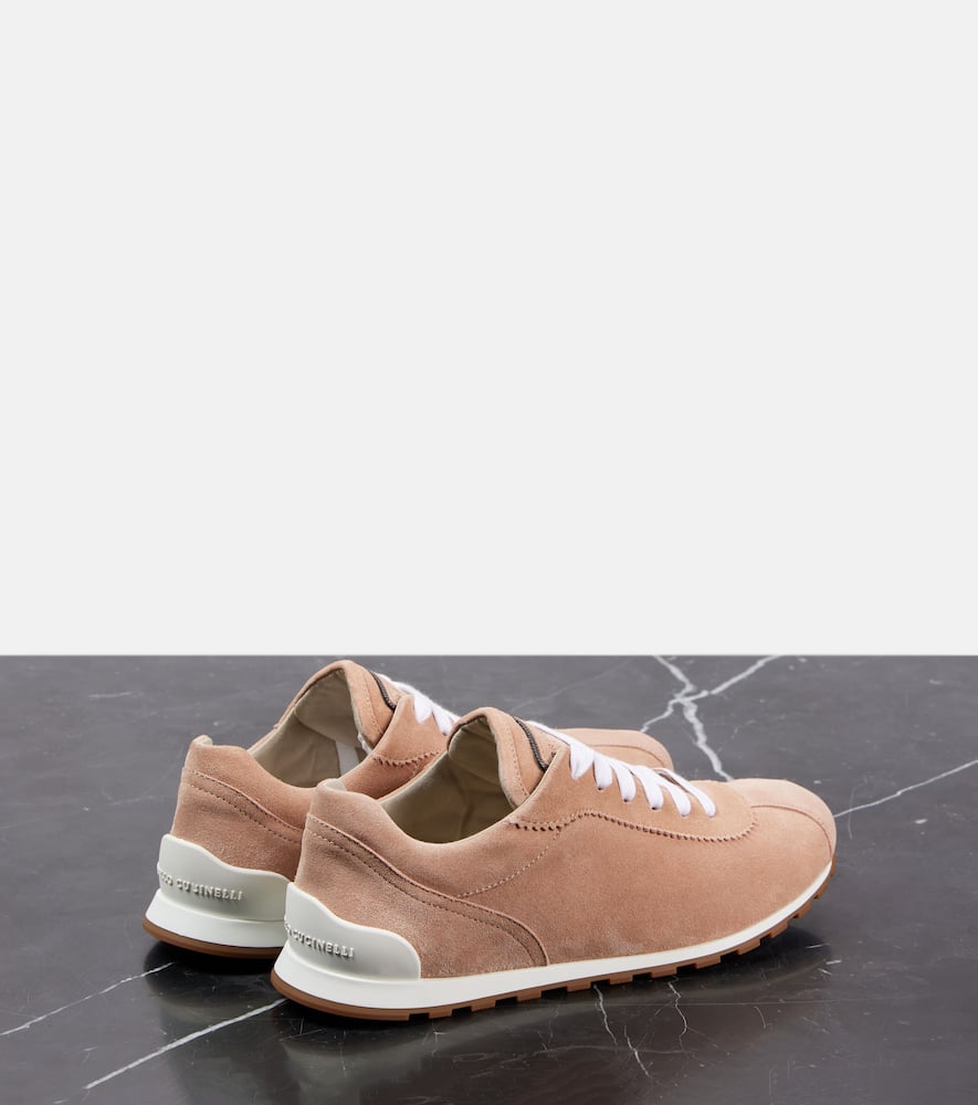 Brunello Cucinelli Chain Detail Suede Sneakers With Almond Toe In Orange