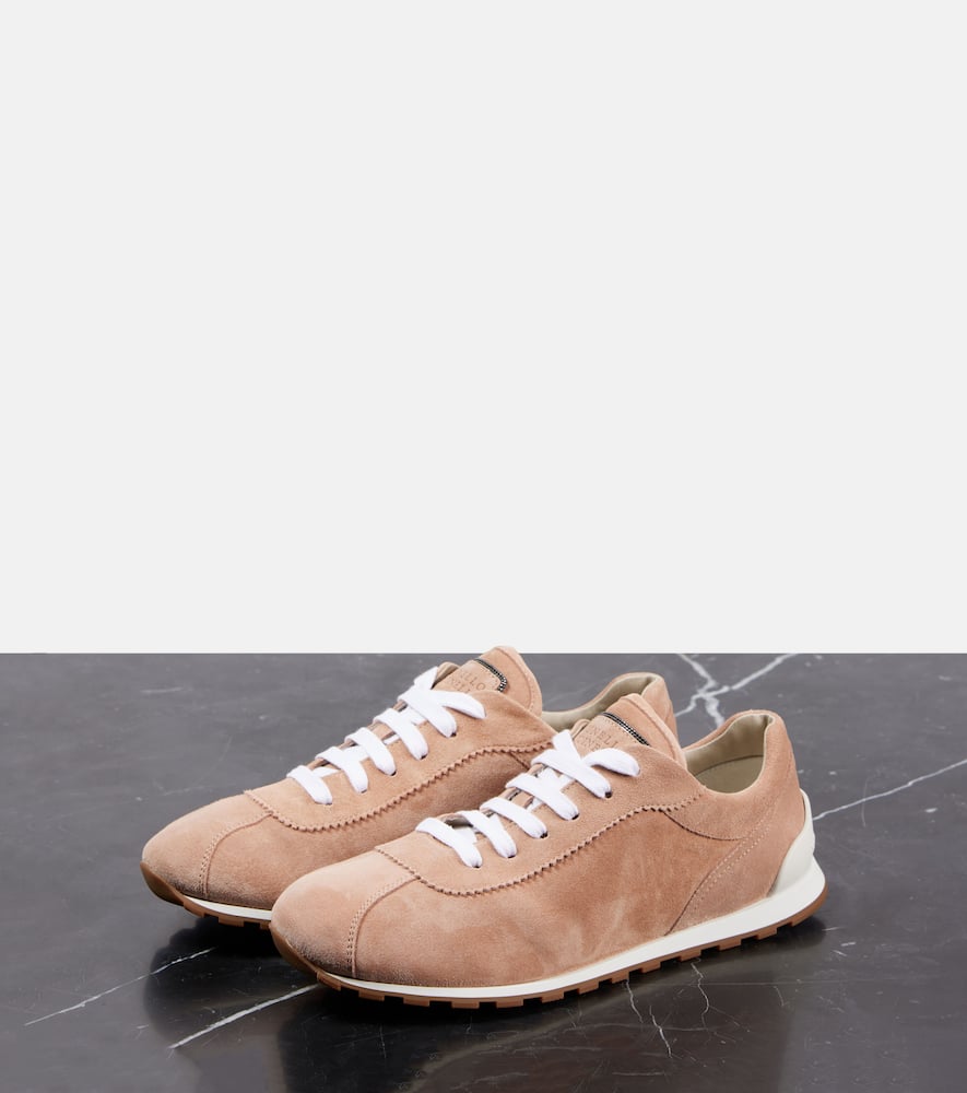 Brunello Cucinelli Chain Detail Suede Sneakers With Almond Toe In Orange