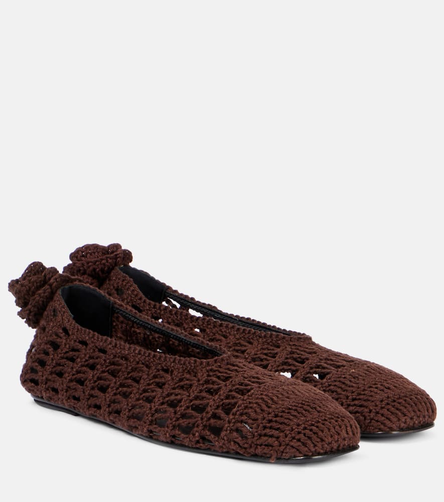 Magda Butrym Square Toe Crochet Ballet Flats With Leather Sole In Brown