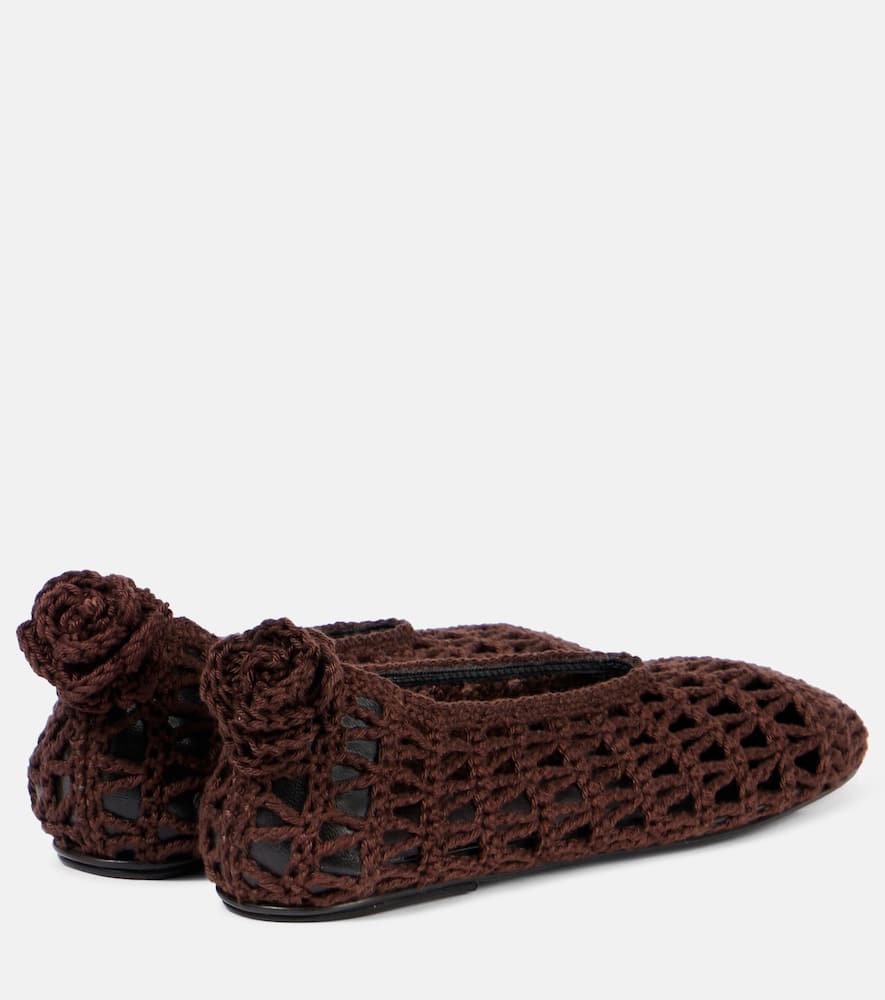 Magda Butrym Square Toe Crochet Ballet Flats With Leather Sole In Brown