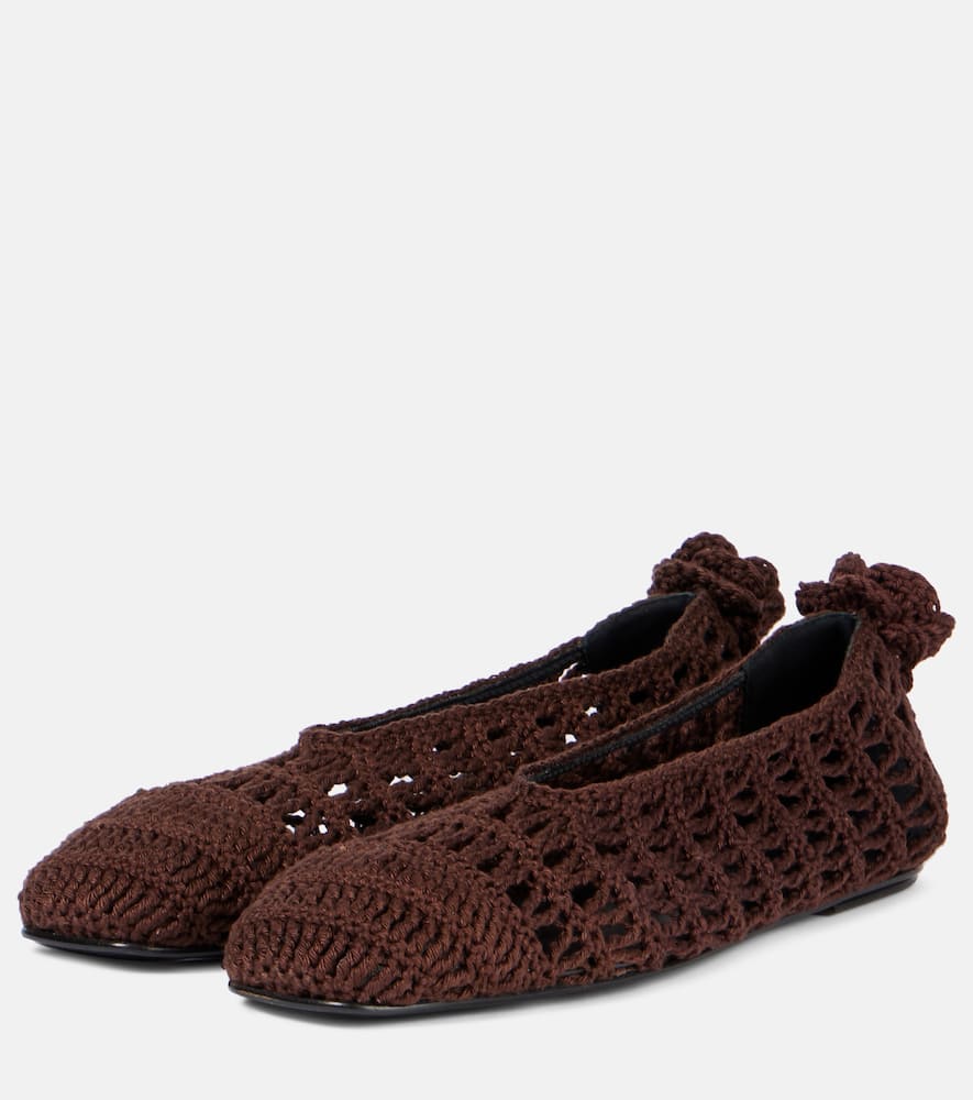Magda Butrym Square Toe Crochet Ballet Flats With Leather Sole In Brown
