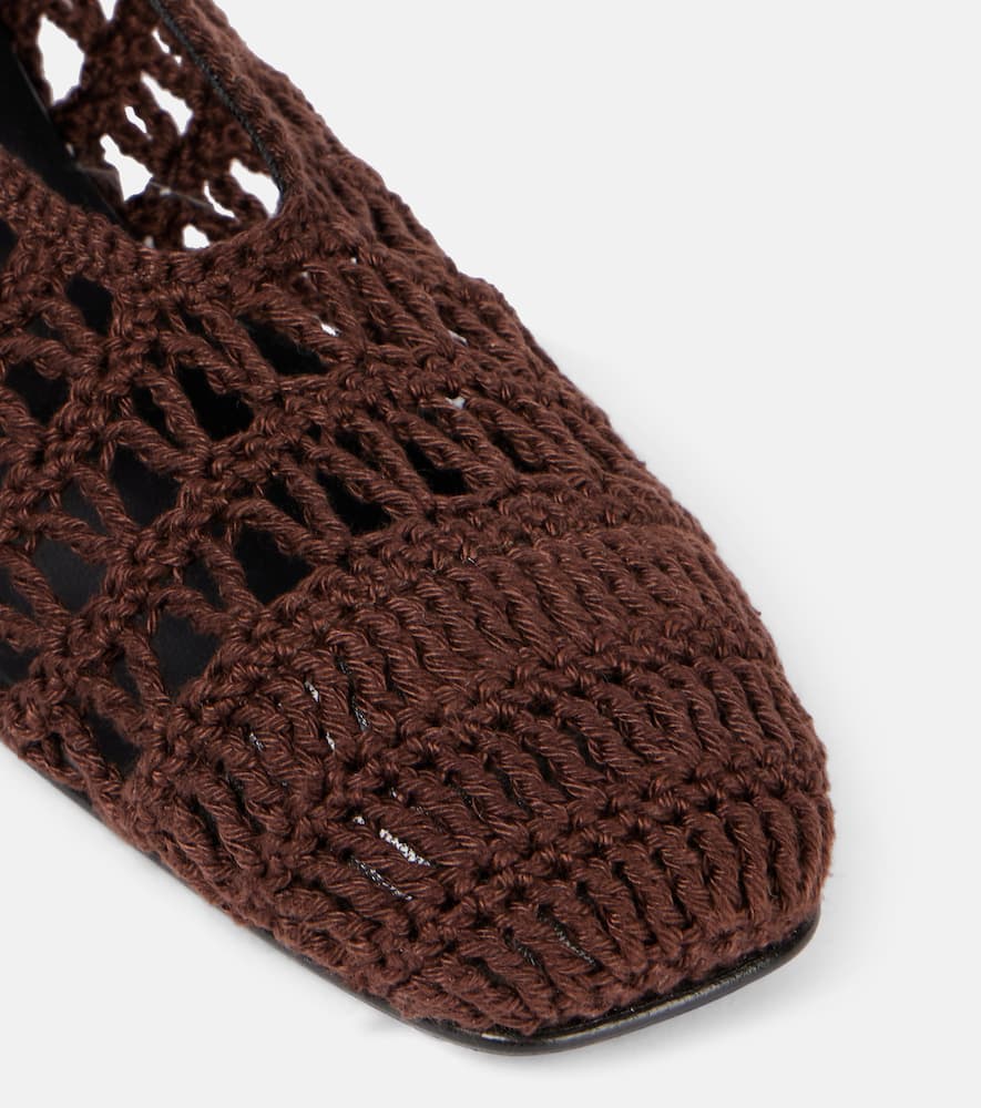 Magda Butrym Square Toe Crochet Ballet Flats With Leather Sole In Brown