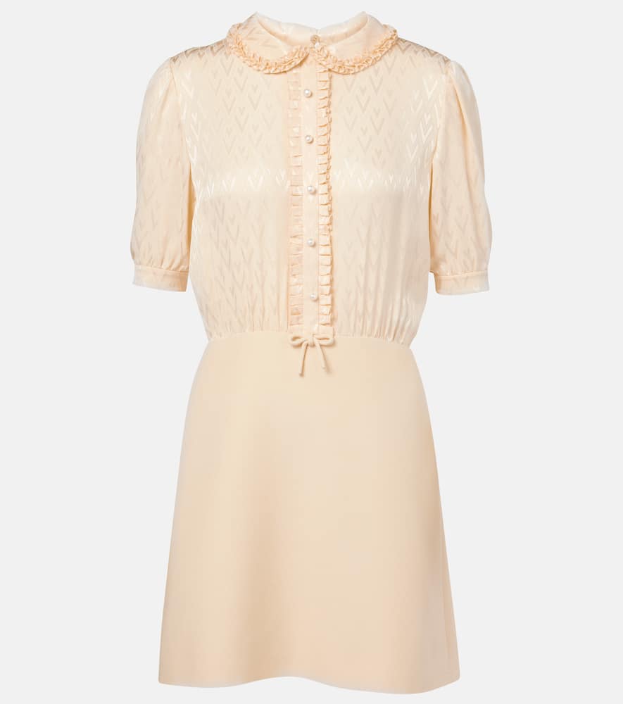 Valentino Short Crepe Couture Dress With Silk Jaquard Toute La V Top With Ruffle Detail In Pink