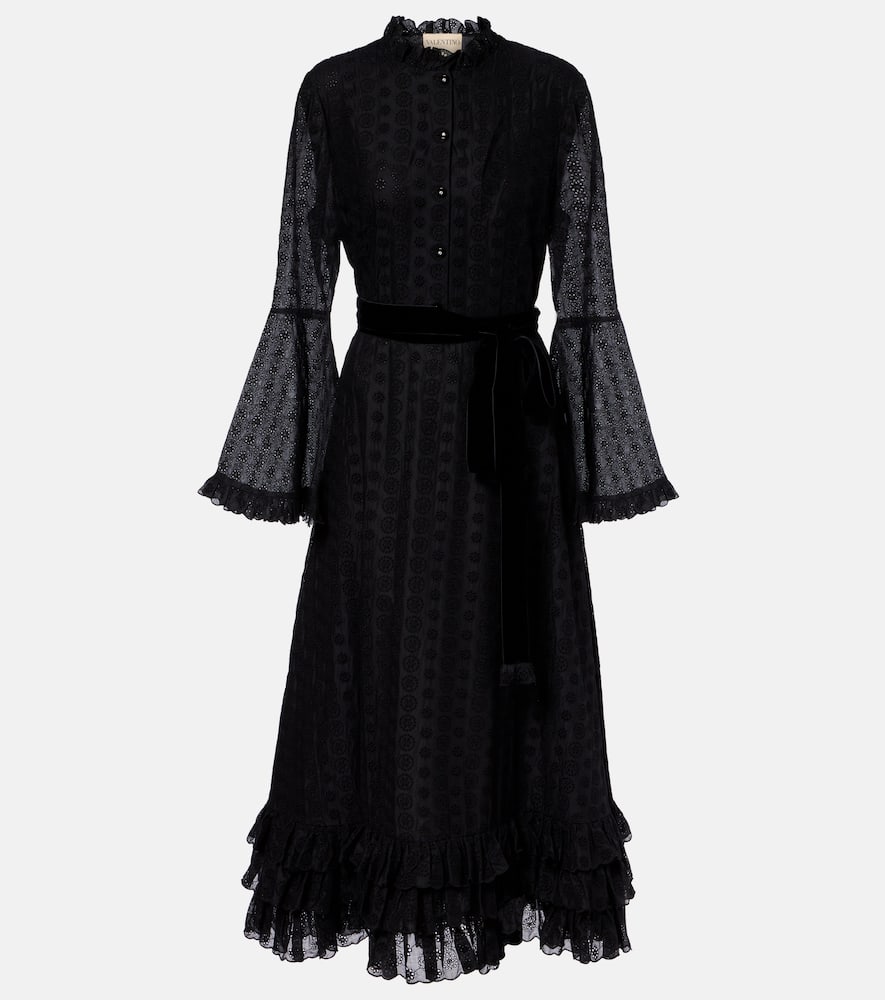 Valentino Daisy Sangallo Belted Cotton Shirt Dress In Black