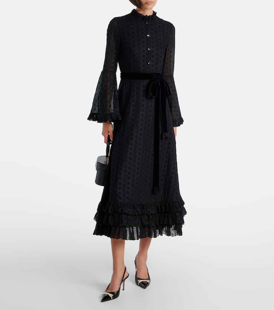 Valentino Daisy Sangallo Belted Cotton Shirt Dress In Black