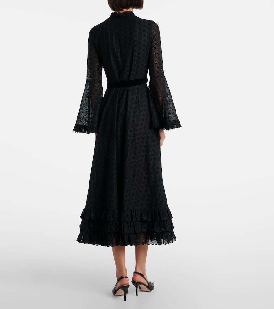 Valentino Daisy Sangallo Belted Cotton Shirt Dress In Black