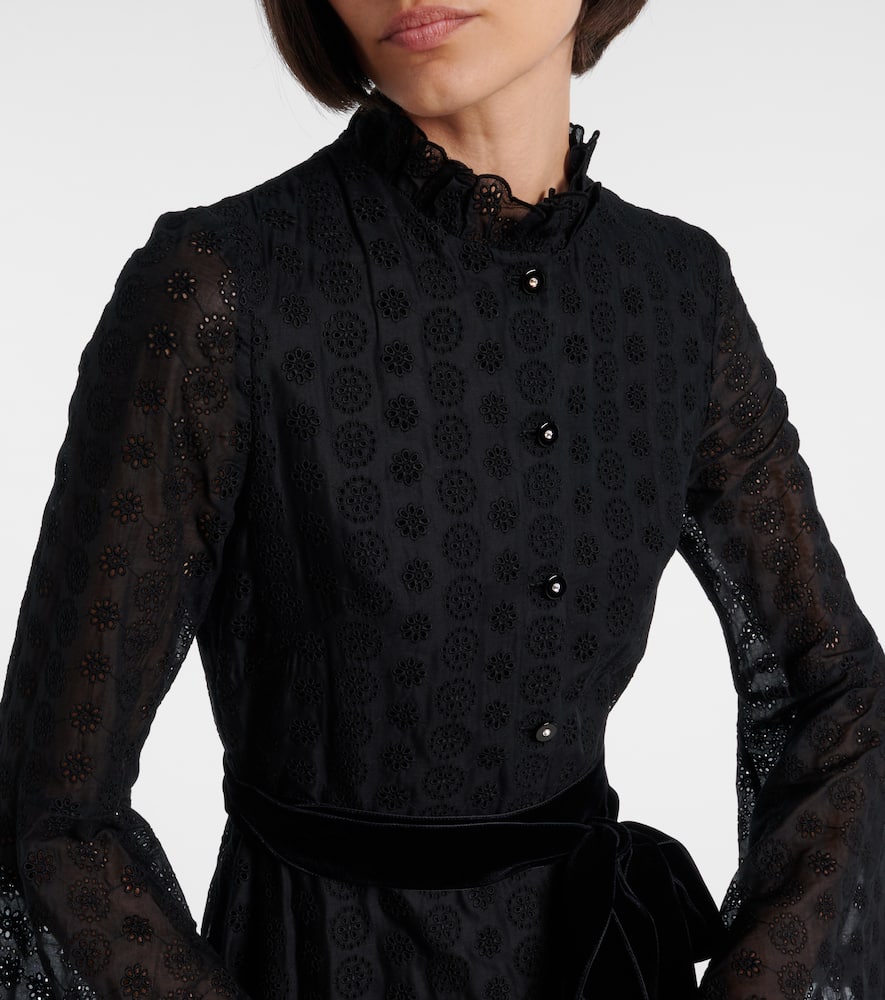 Valentino Daisy Sangallo Belted Cotton Shirt Dress In Black
