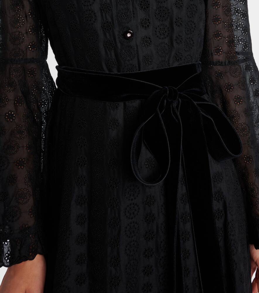 Valentino Daisy Sangallo Belted Cotton Shirt Dress In Black