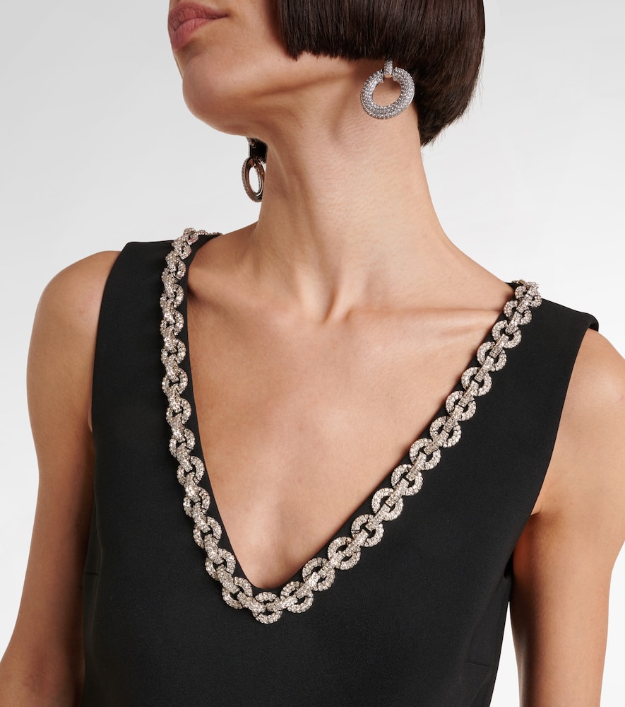 Self-portrait Crystal-embellished Crêpe Minidress In Black