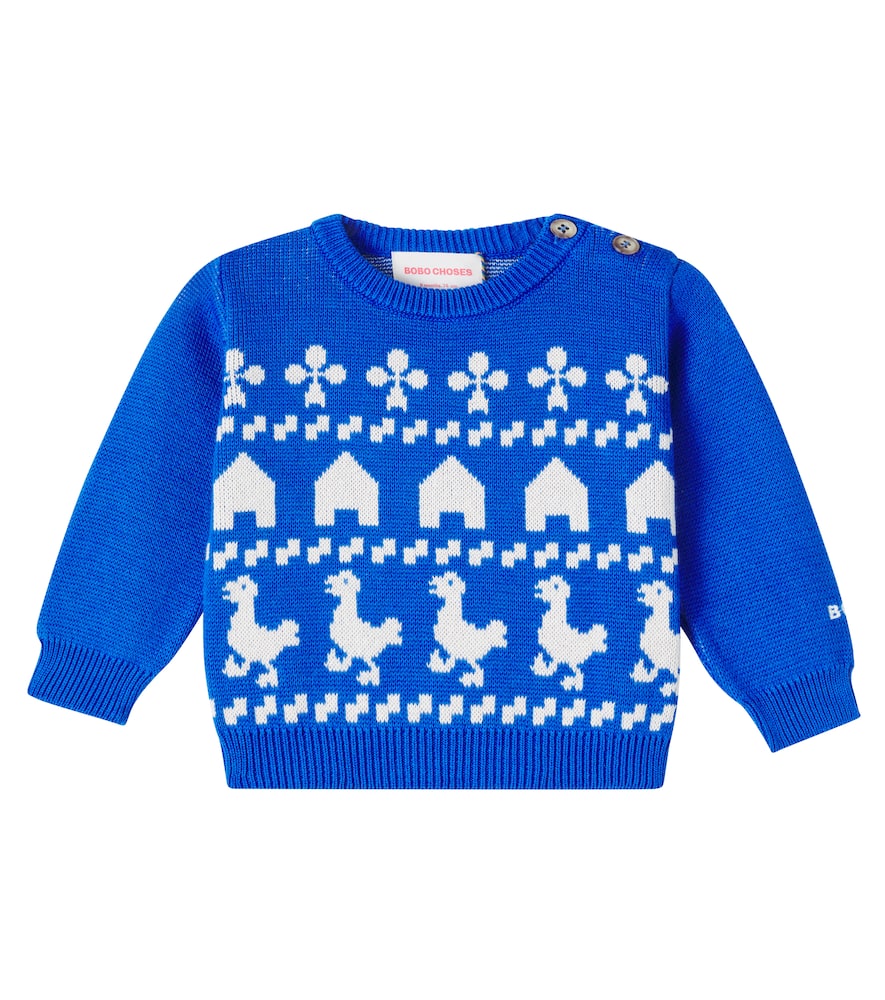 Bobo Choses Kids' Baby Intarsia Knitted Cotton Sweater In Blue