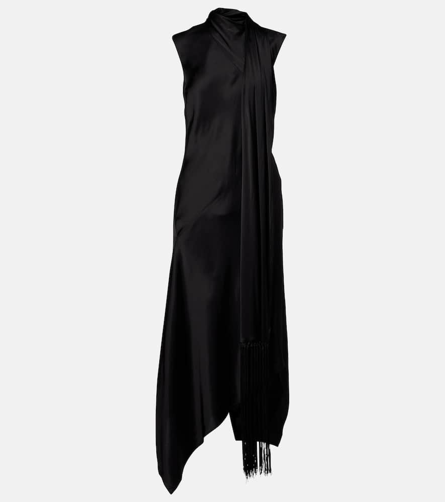 Acne Studios Fringed Scarf-detail Satin Midi Dress