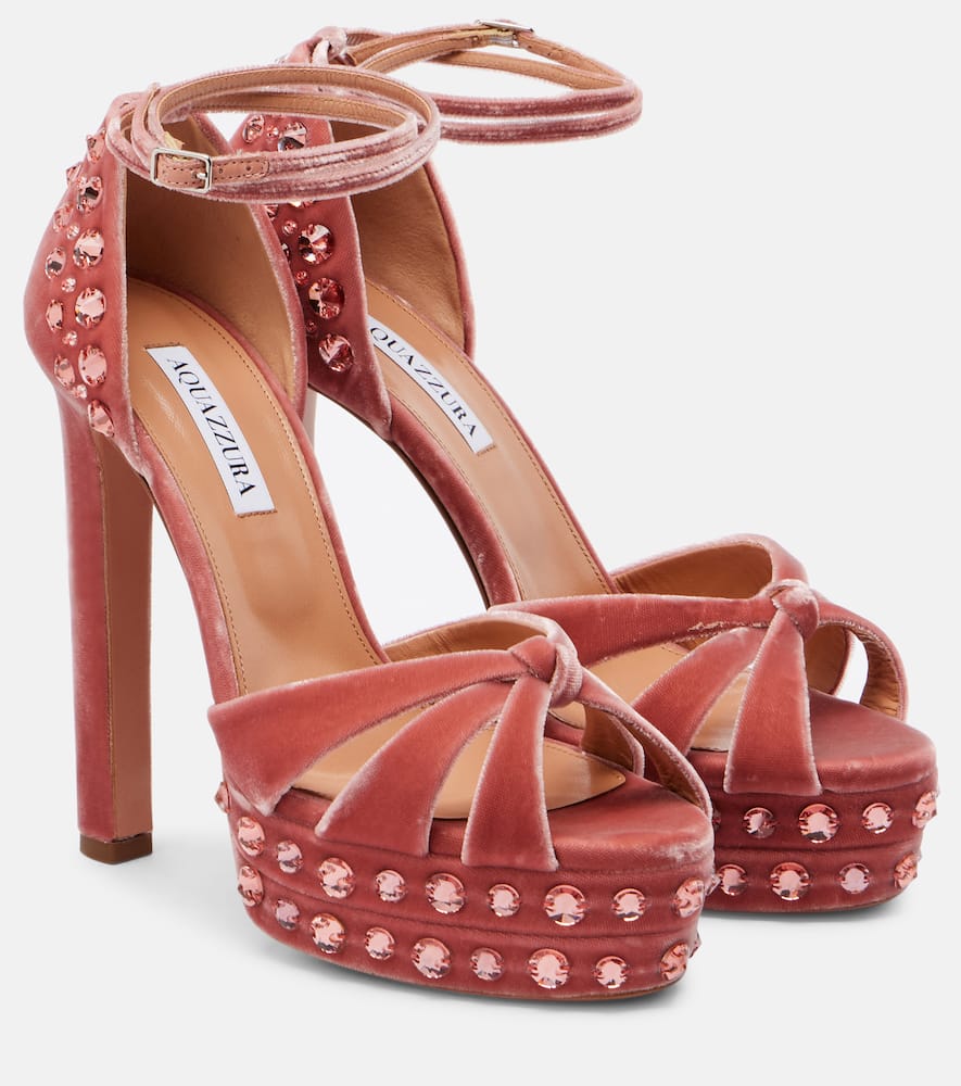Aquazzura Cosmic Love 130 Velvet Platform Sandals In Pink