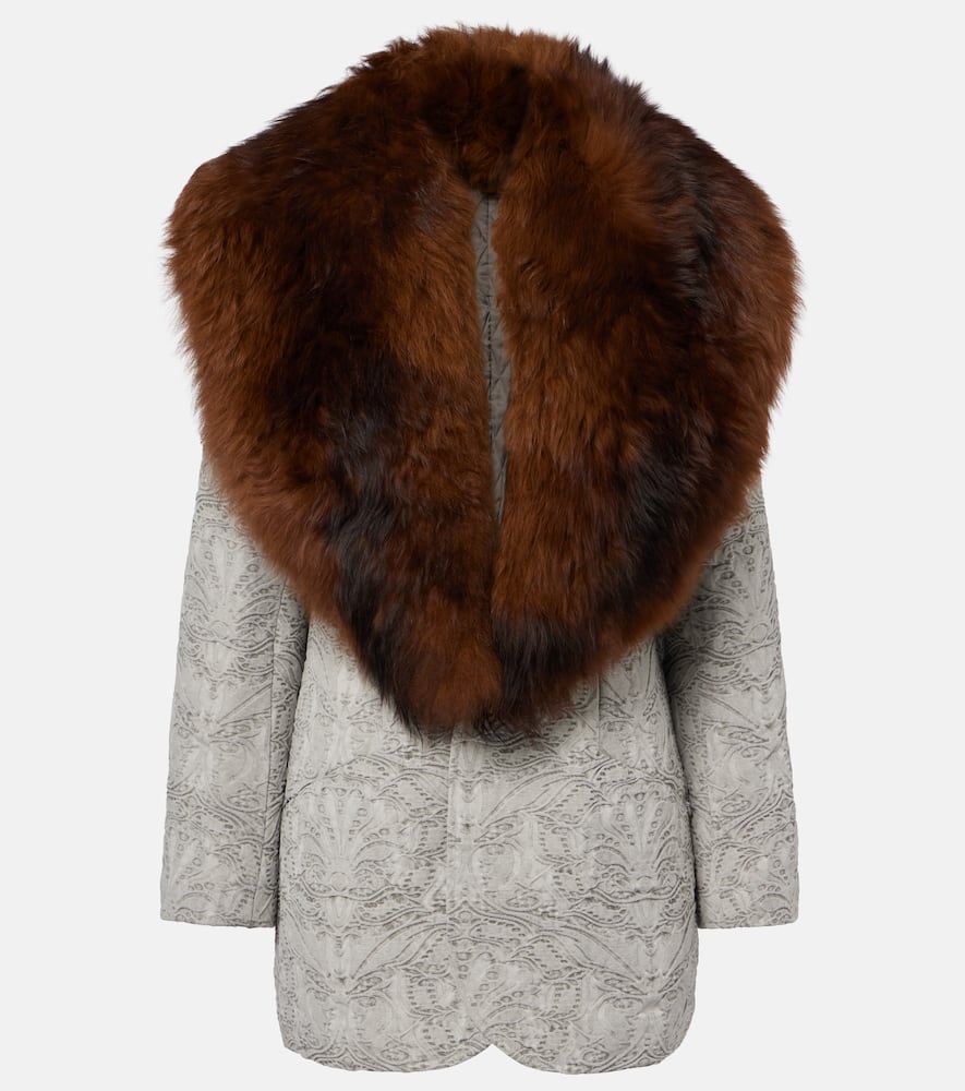 Jacques Wei Shearling-trimmed Cotton Coat In Gray