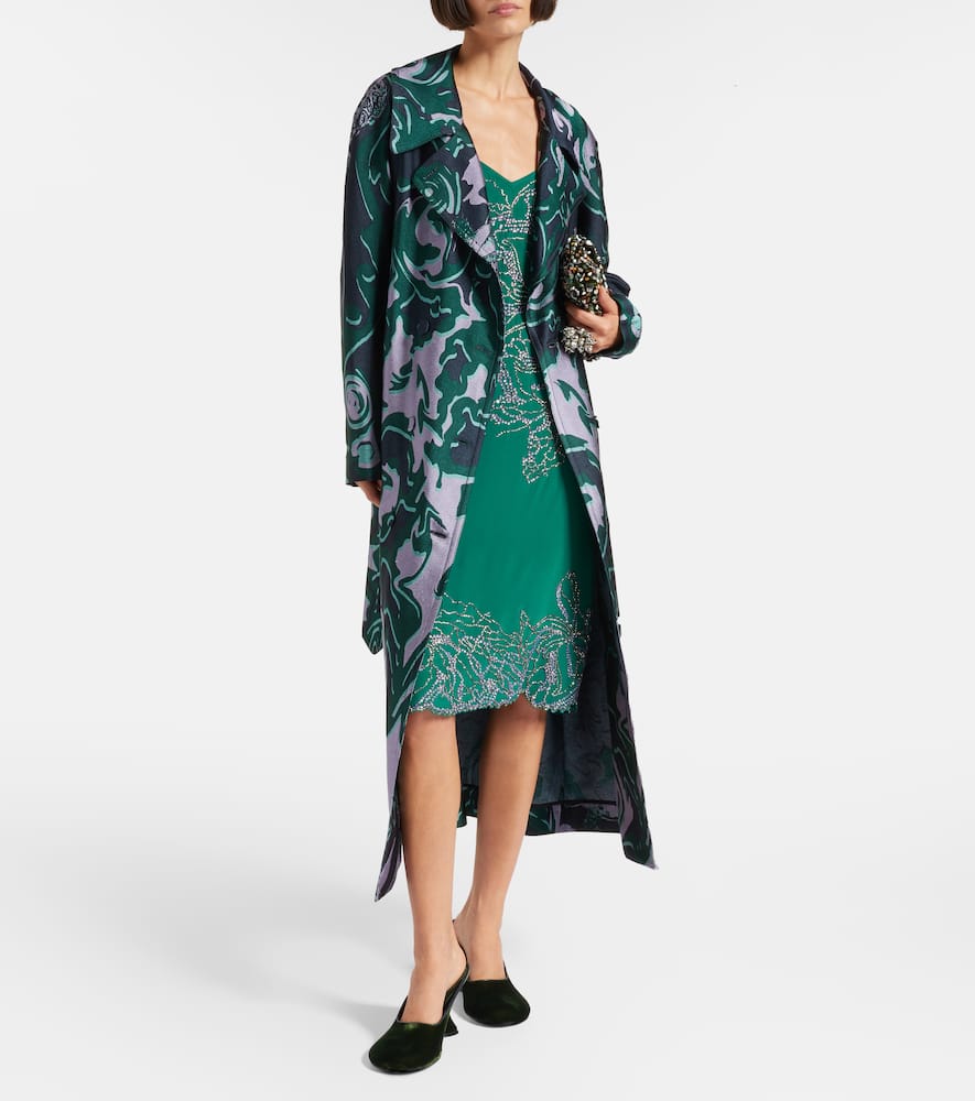 Dries Van Noten Beaded Silk Slip Dress In Green