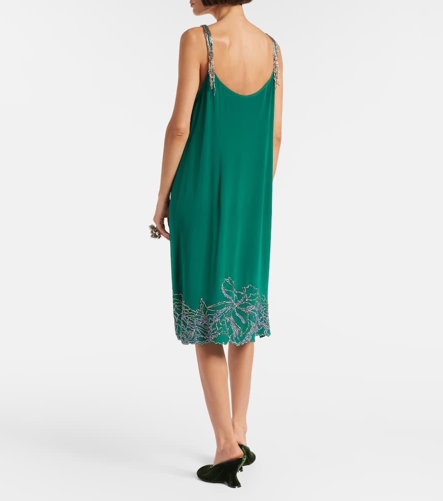 Dries Van Noten Beaded Silk Slip Dress In Green